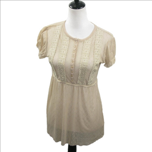 Free People Semi-Sheer Partial Button Front Short Sleeve Blouse Size Large